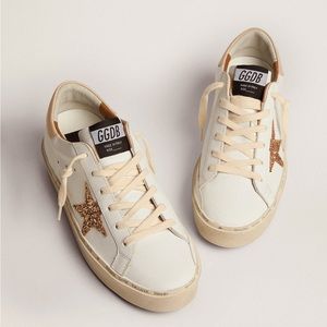 Golden Goose Hi Star leather glitter white gold beige